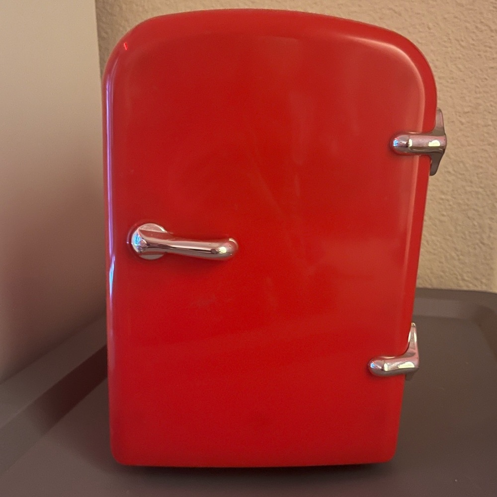 red portable mini fridge